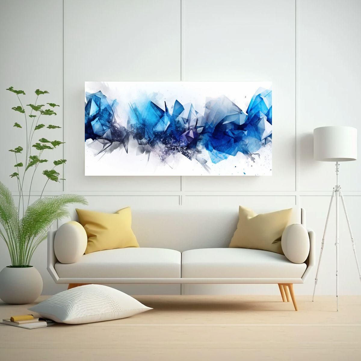 Pinturas Abstractas Vintage En Plata Y Azul; 40x20cm-2