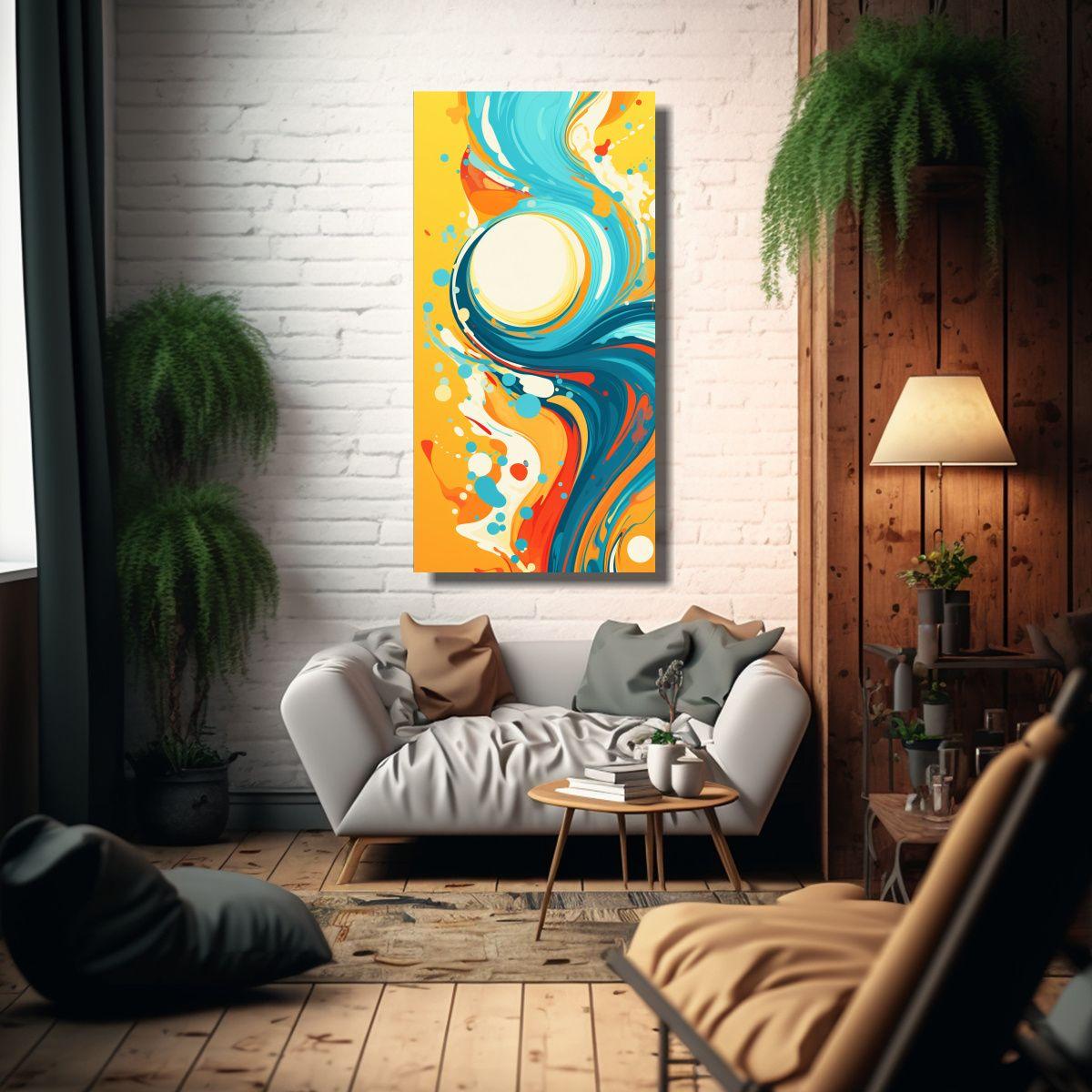 Cuadro Acuarela único Con Remolinos De Pintura Fl 20x40cm-2
