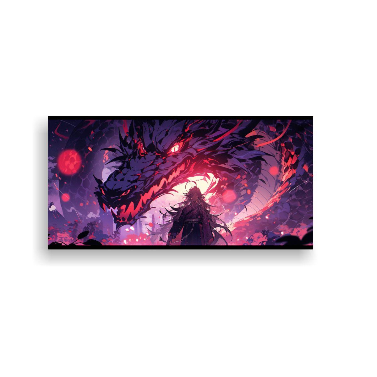 Cuadro Tela Movimiento Enigmático Dragón Morado 40x20cm-0