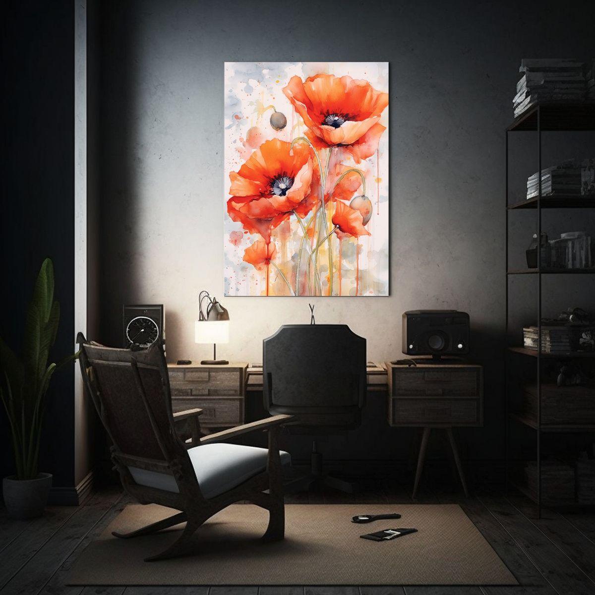 Pinturas Acuarela Abstracta Amapolas Bastidor 40x50cm-2