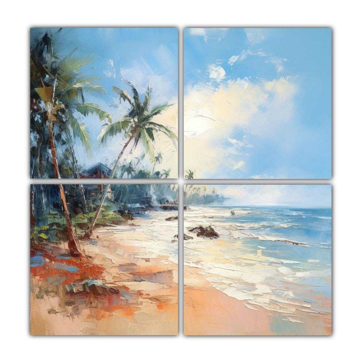 Paisaje De Playa Con Palmeras Bajo El Sol Y El 100x100 Cm-0