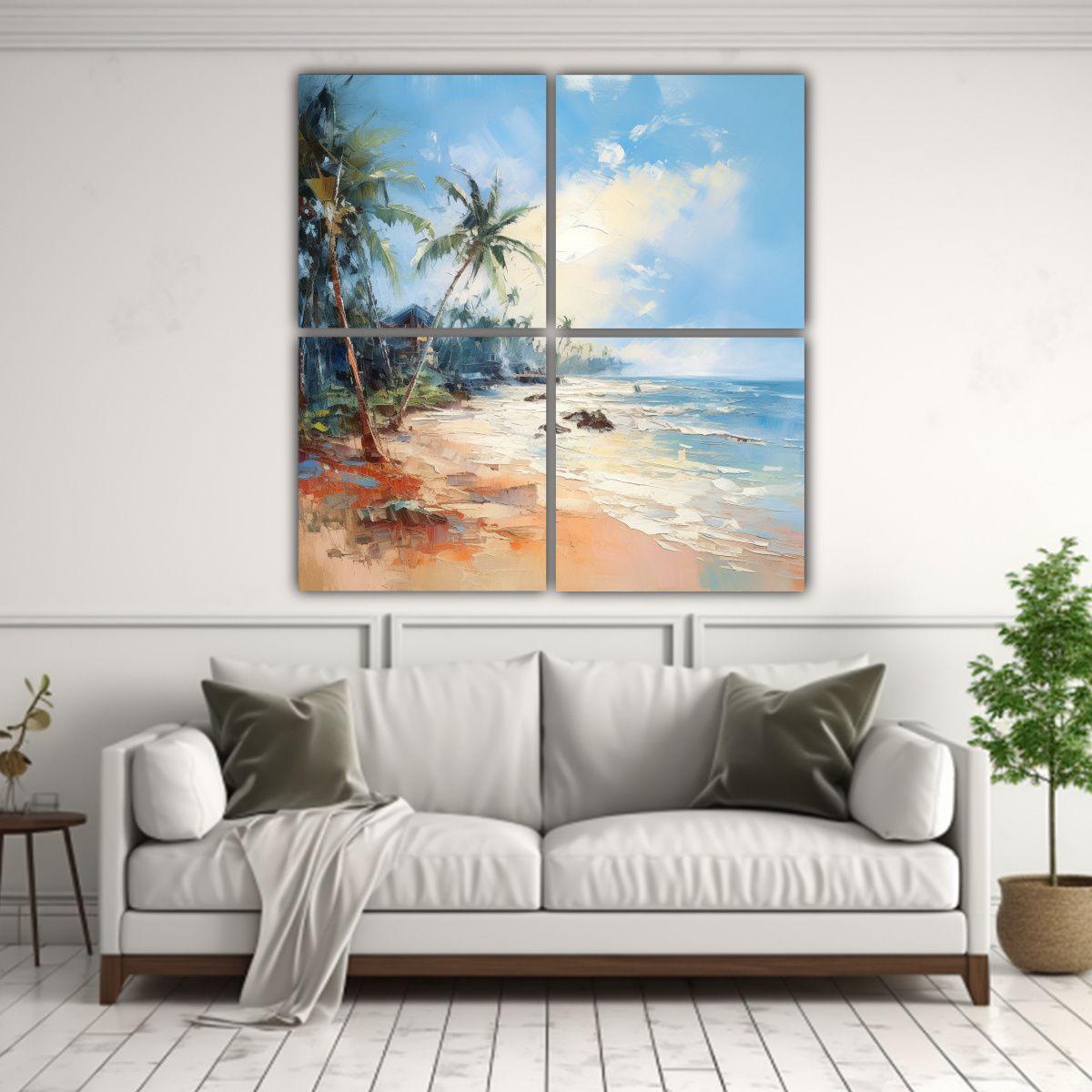 Paisaje De Playa Con Palmeras Bajo El Sol Y El 100x100 Cm-2