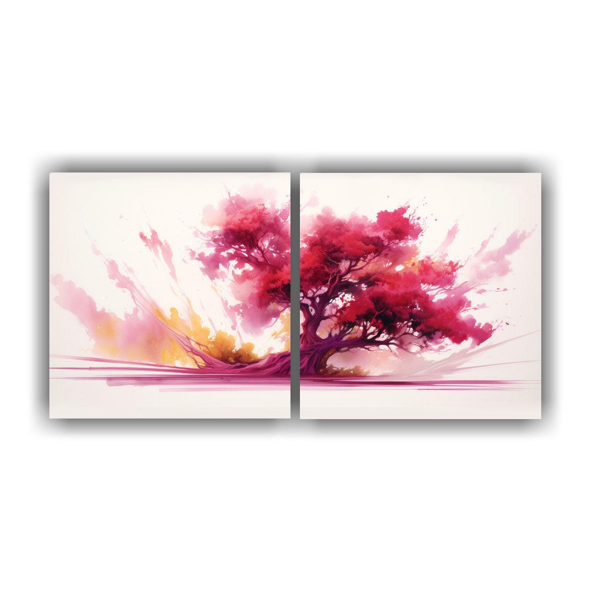 Pintura Abstracta En Fucsia Bonsai Rojo Y Dorado 100x50 Cm-0