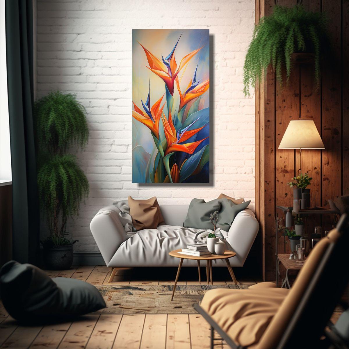 Pintura Abstracta De Flores Del Ave Del Paraíso,  50x100cm-2