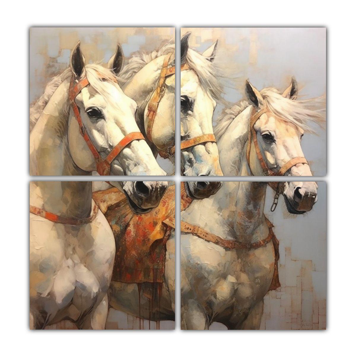 Cuadro De Decoración Con 3 Cabezas De Caballo En 180x180 Cm-0
