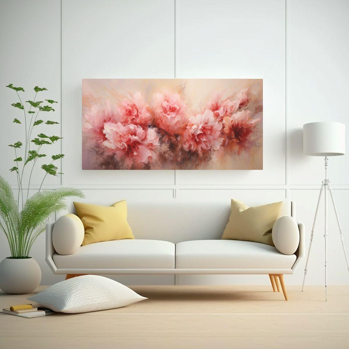 Cuadro Abstracto De Motivos De Flores De Claveles 160x80cm-2