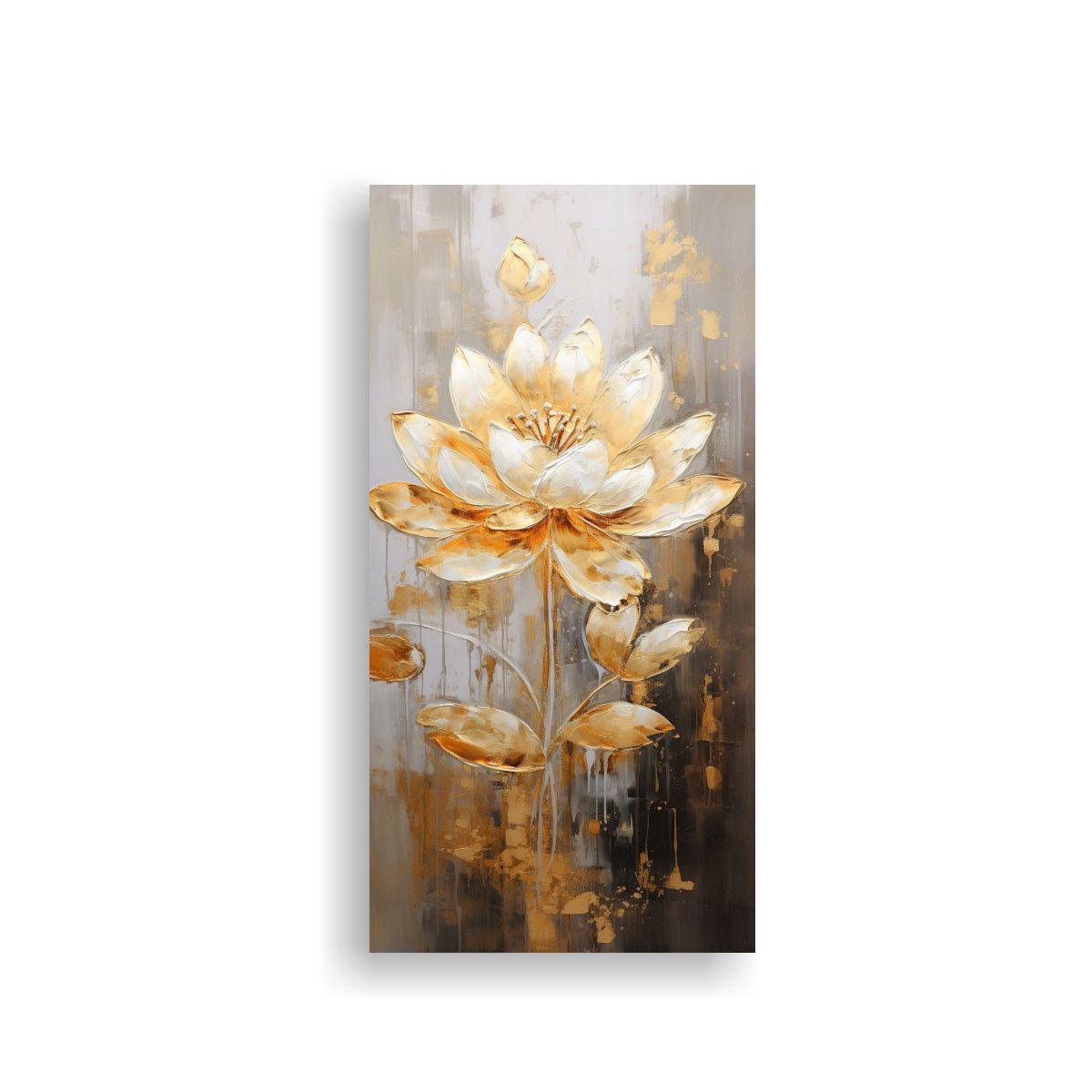 Cuadro Movimiento Calma: Pintura De Loto Dorado 60x120cm-0