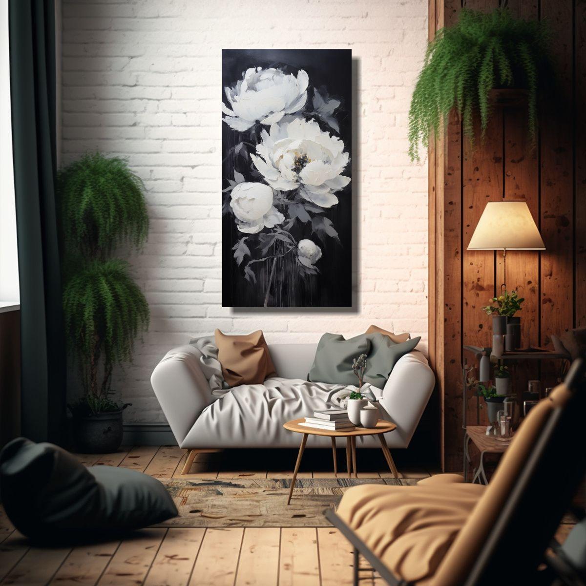 Cuadro Simple De Peonías Negras En Lienzo 20x40cm-2