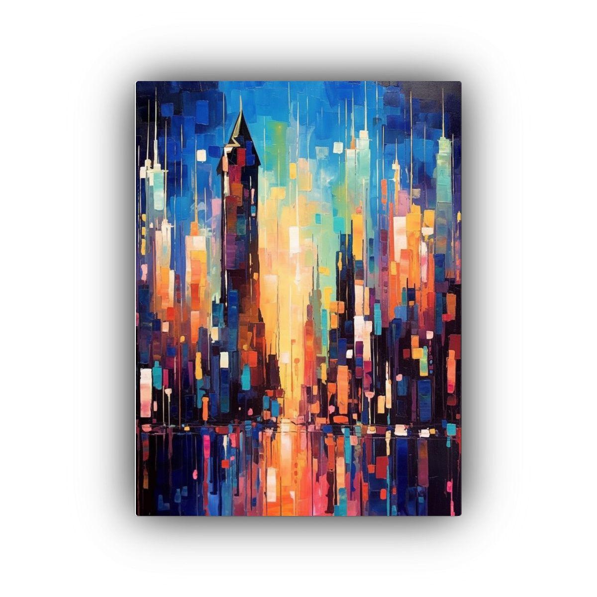 Cuadro Abstracto Líneas Finas Ciudad Nocturna 60x90cm-0