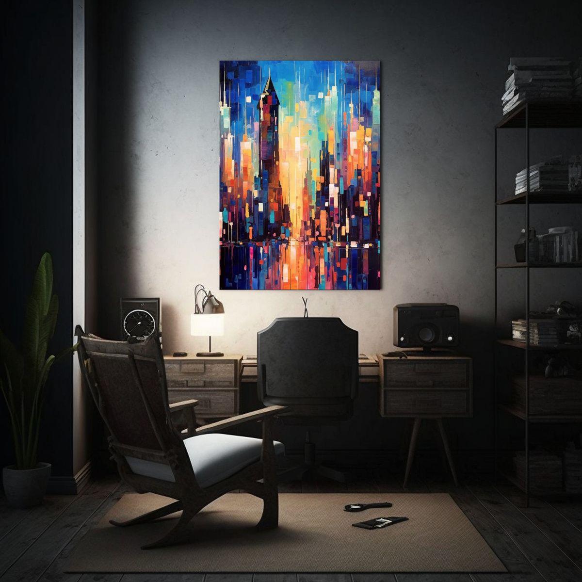 Cuadro Abstracto Líneas Finas Ciudad Nocturna 60x90cm-2