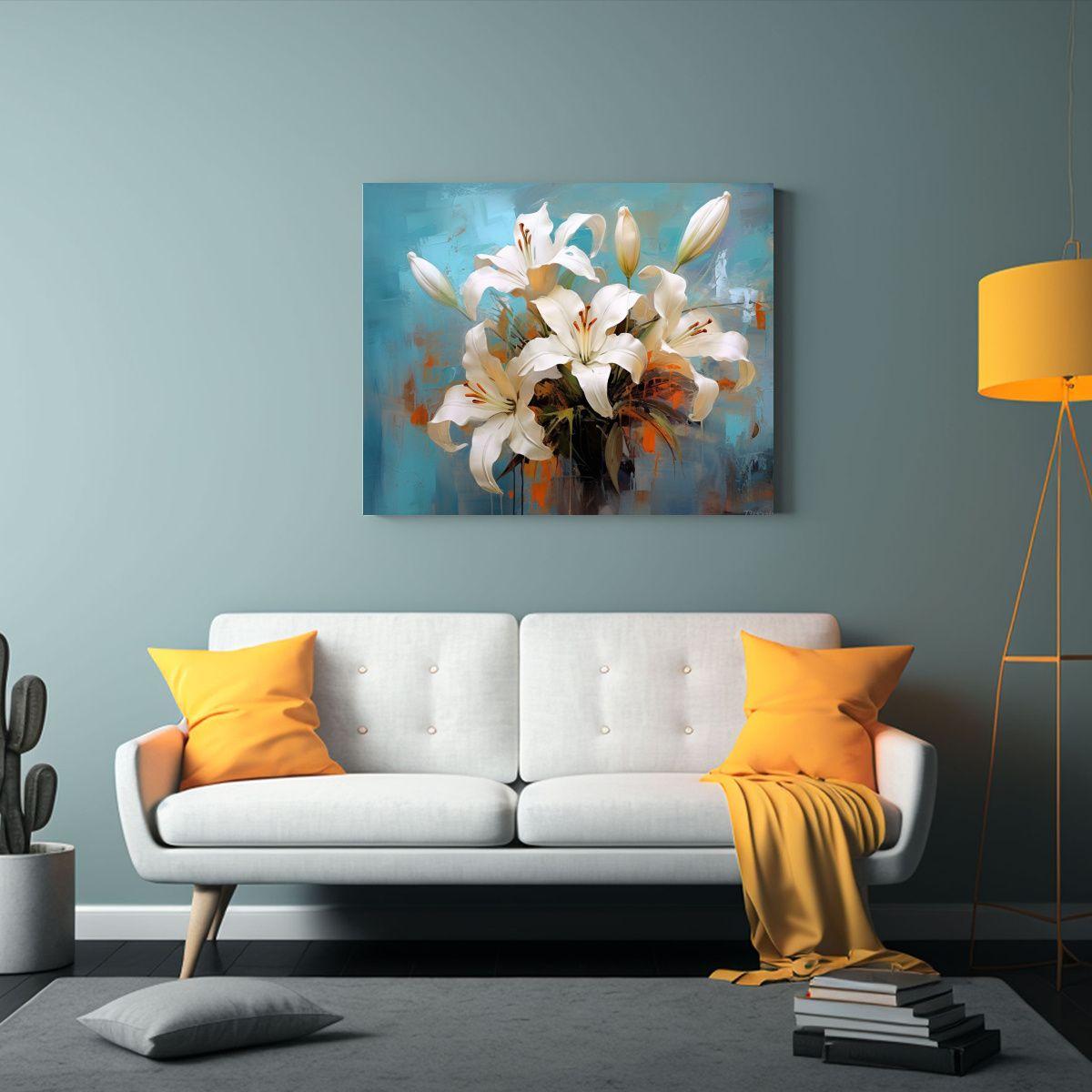 Cuadro Decorativo De Bouquet De Lirios Blancos En Un Fondo A 45x30cm-2