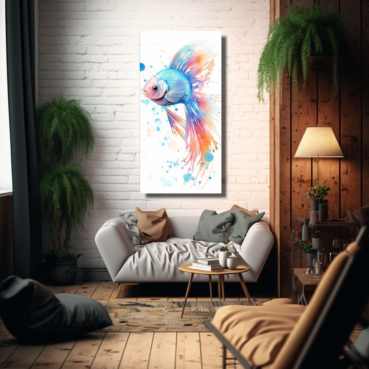 Cuadro De Tela A Mano Con Pez ángel En Colores 70x140cm-2