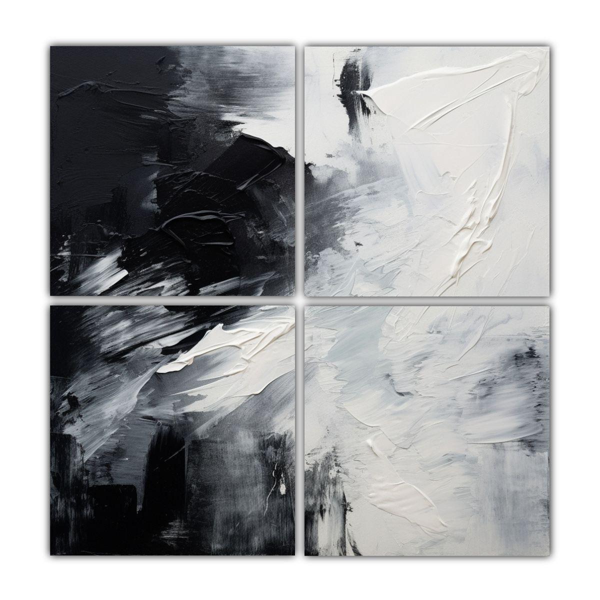 4 Composiciones Abstractas Blancas Y Negras De 140x140 Cm-0