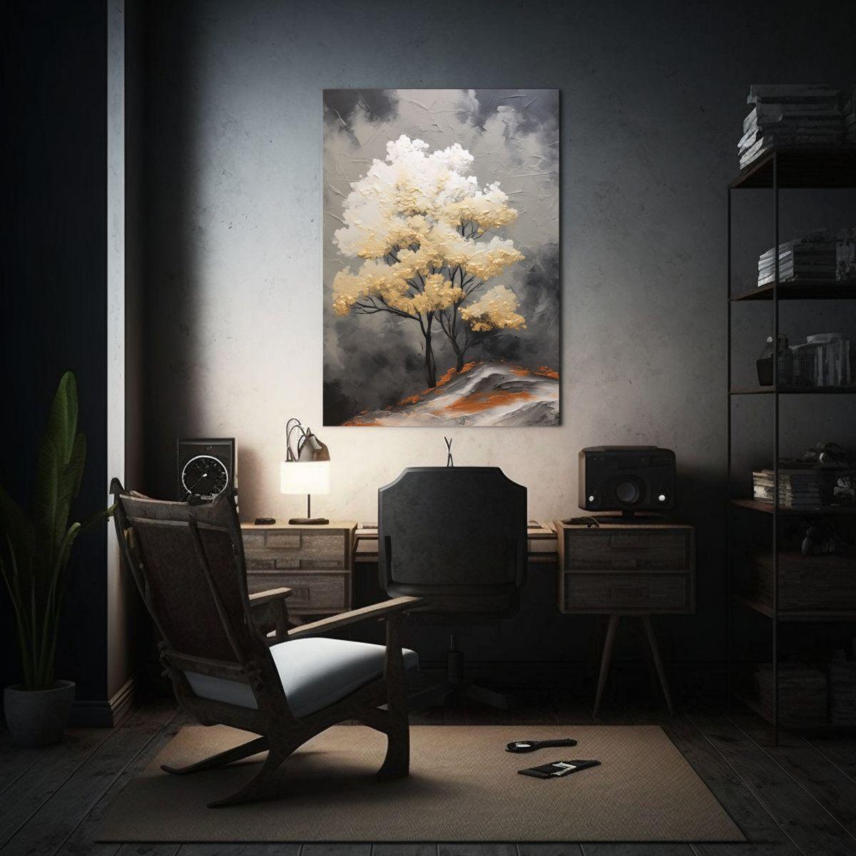 Paisaje Abstracto De árbol Y Flores En Un Cuadro 80x120 Cm-2