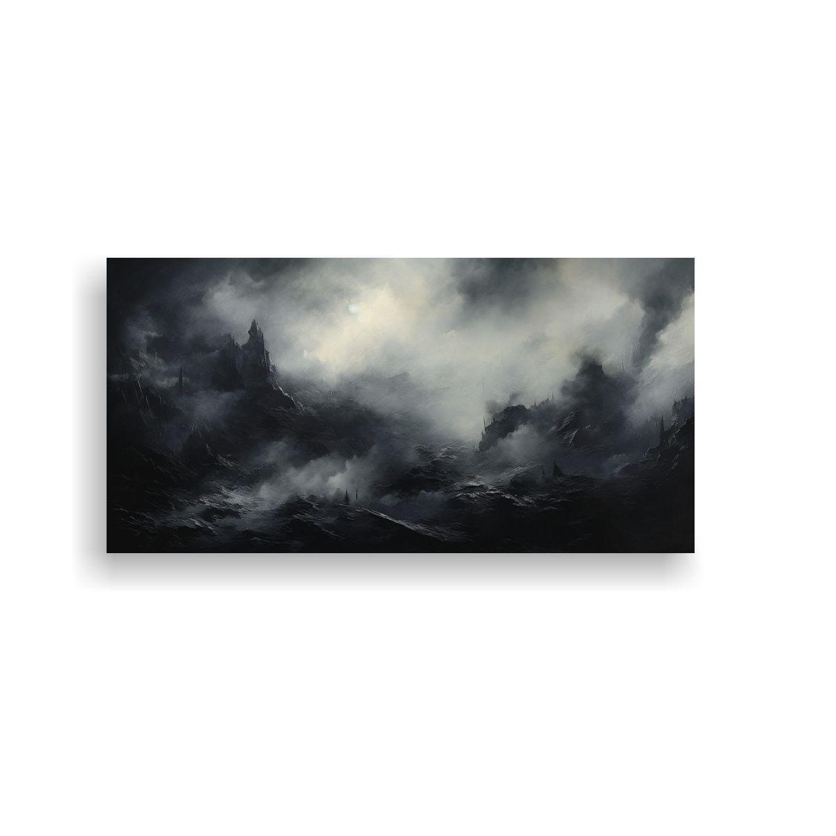 Cuadro Abstracto Paisaje Con Colores Negros 140x70cm-0