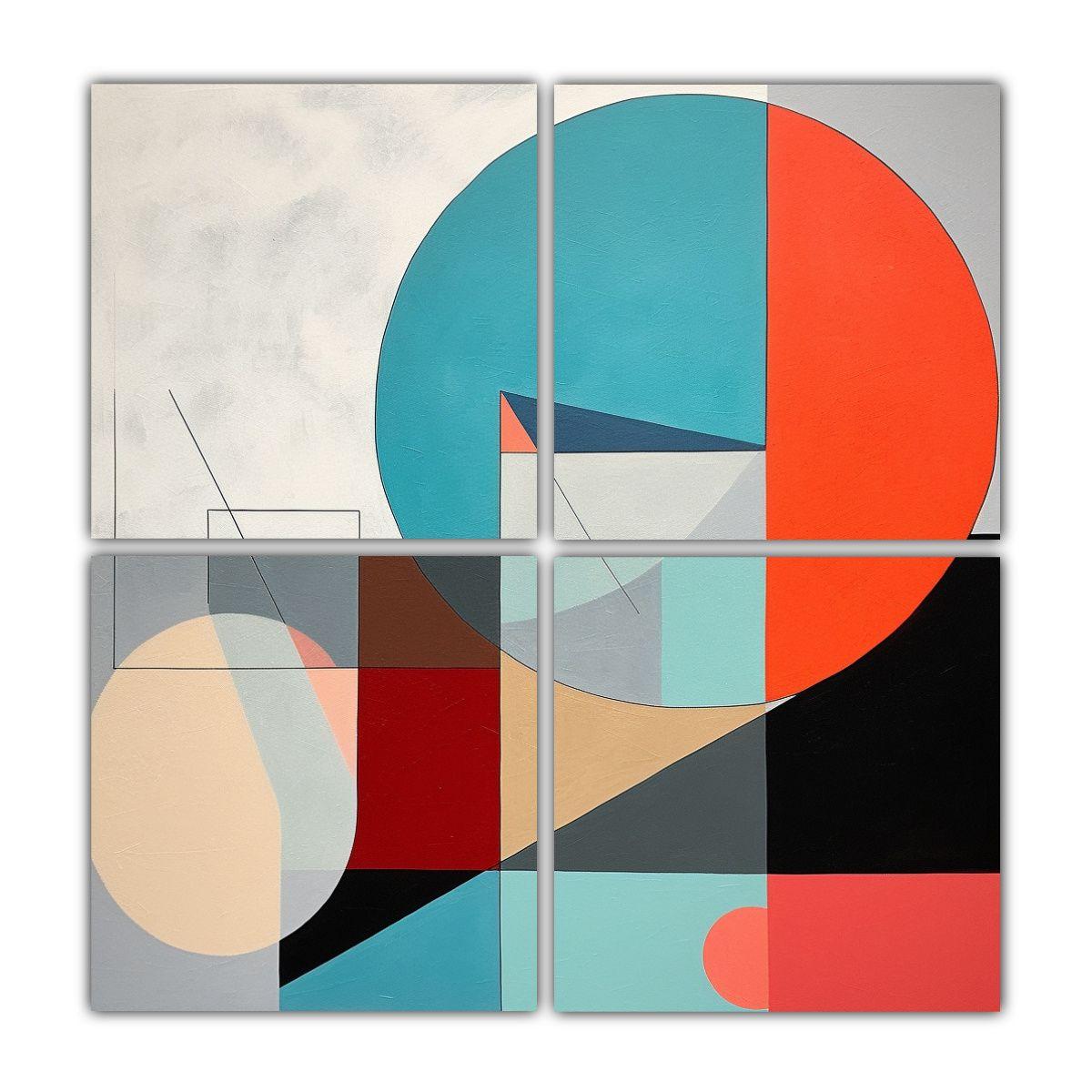 4 Cuadro Acuarela Composición Equilibrada 140x140 Cm-0