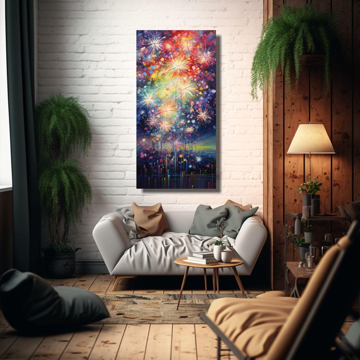 Pintura Abstracta Fuegos Artificiales En Colores 20x40cm-2