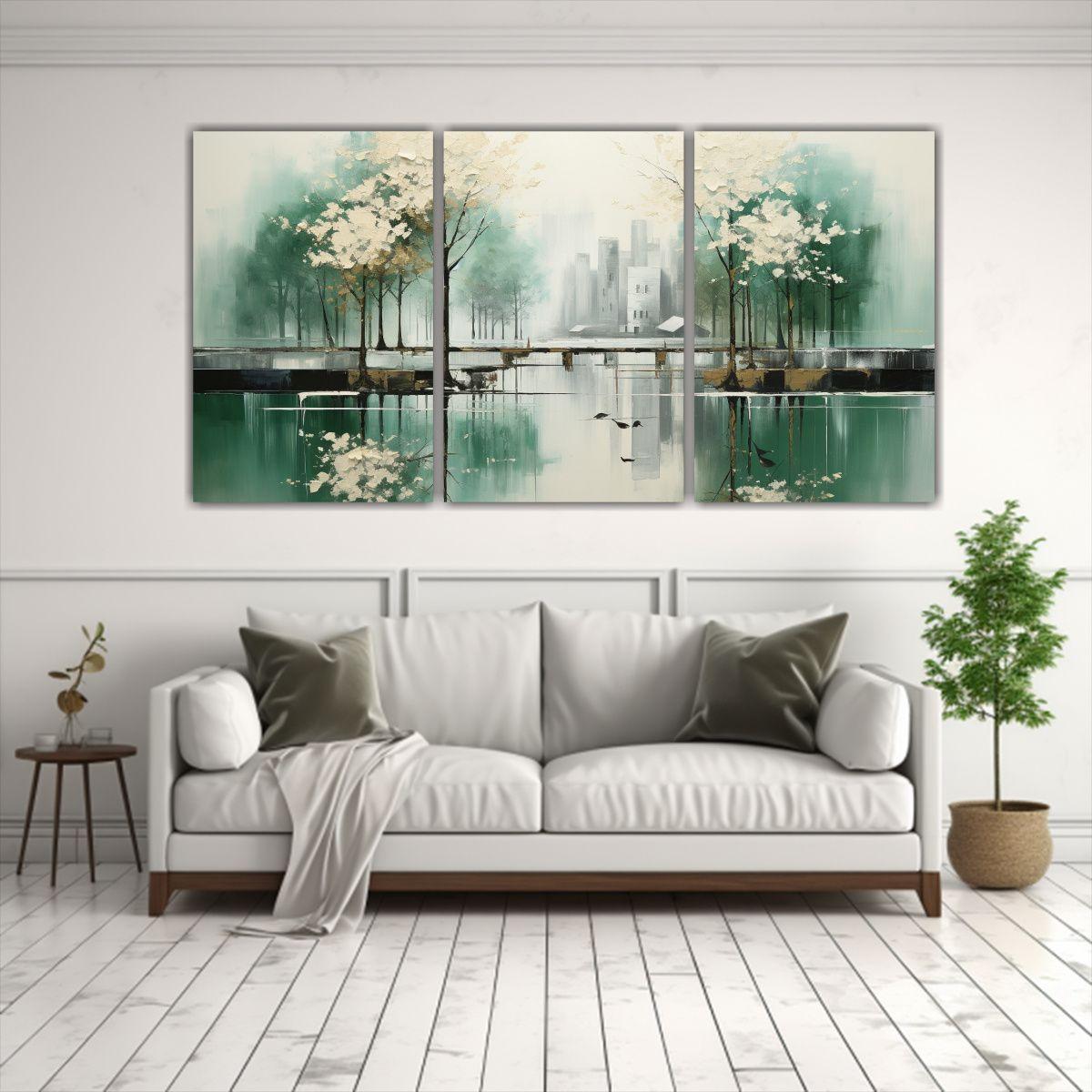 Pintura Abstracta De árboles En Plata Y Blanco 90x45 Cm-2