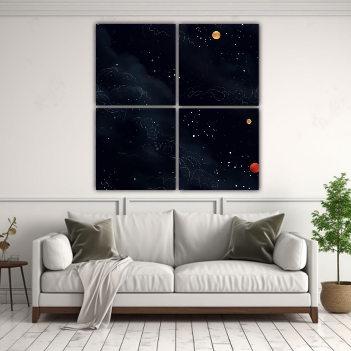 4 Cuadros Movimiento Brillante Estrellado En 80x80 Cm-2