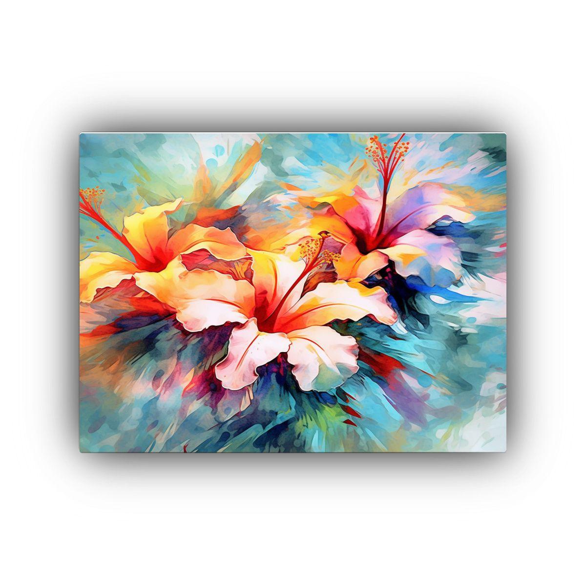 Cuadro Decorativo Flores Tropicales En Acuarela Fondo Blanco 90x60cm-0