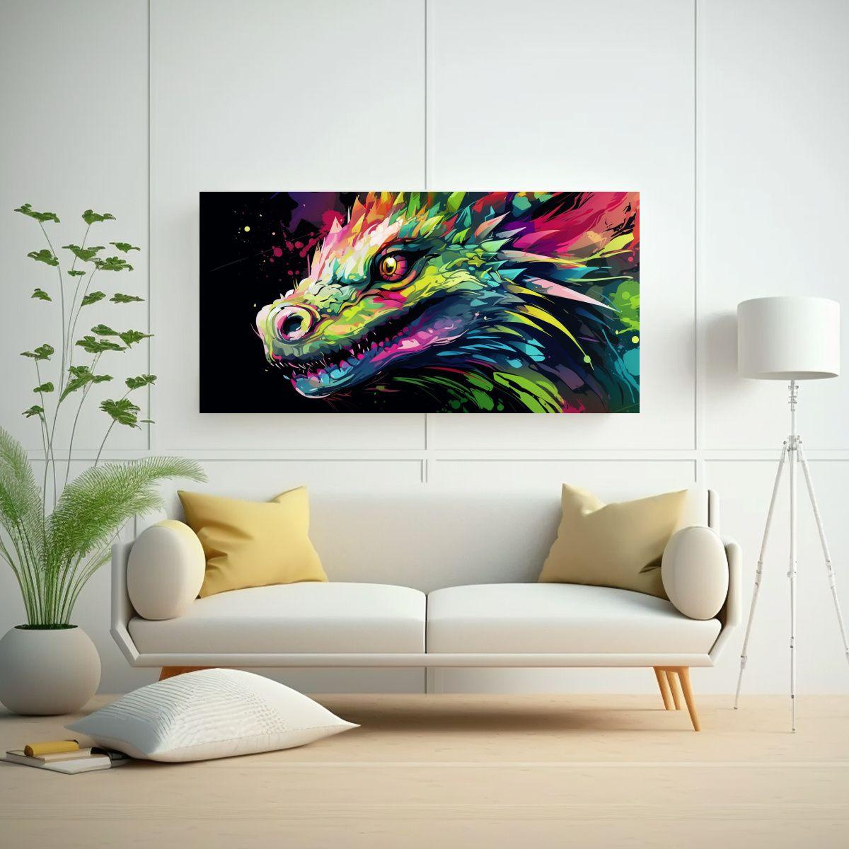 Cuadro Decorativo Clásico De Dragón En Colores 100x50cm-2