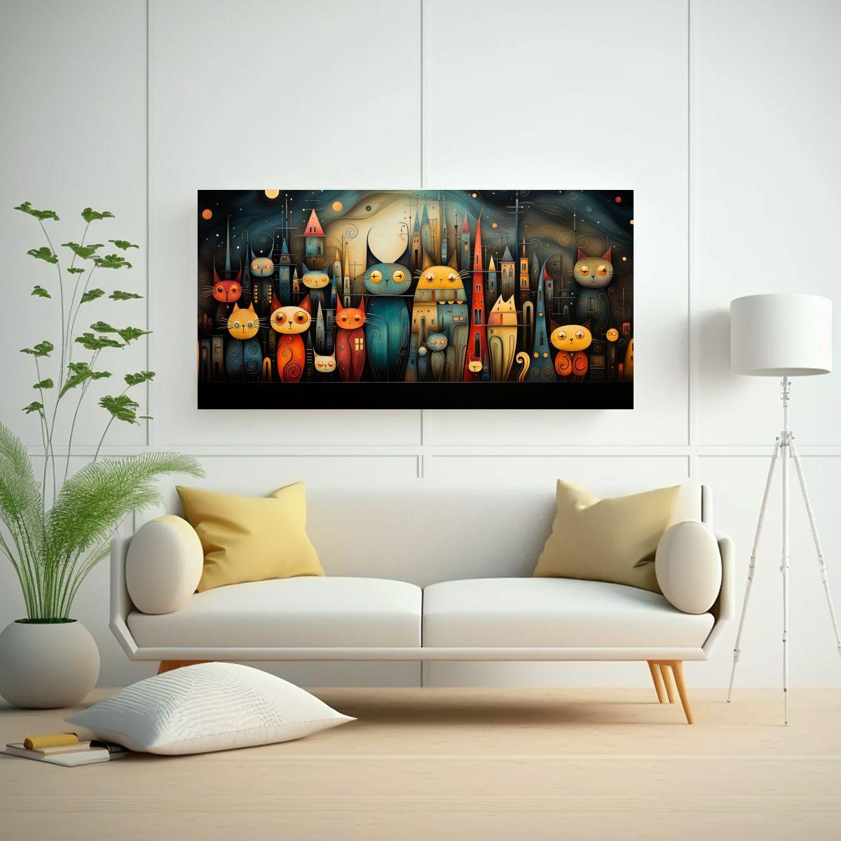 Cuadro Creativo Con Gatos Alegres Al Estilo 100x50cm-2