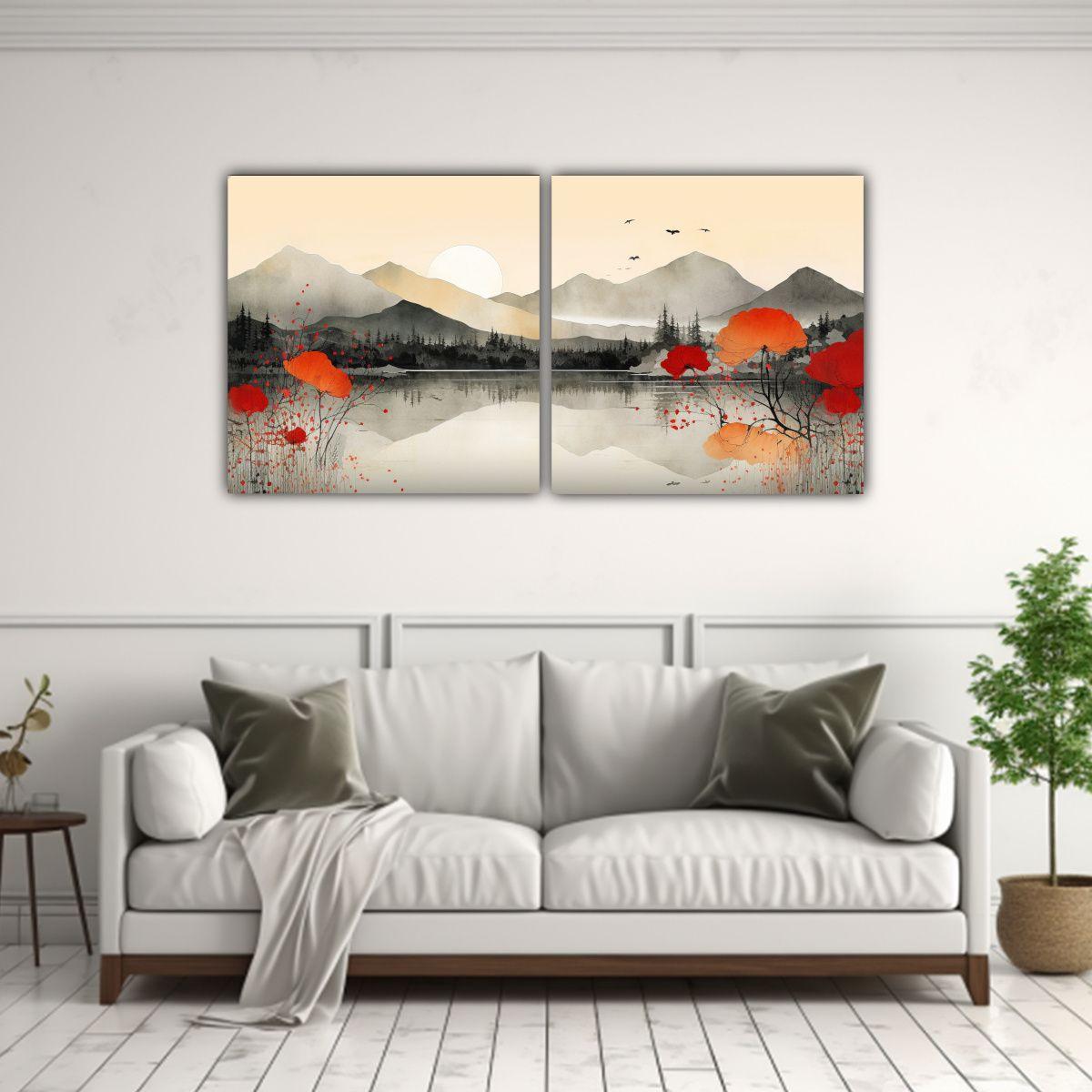 Cuadros Montañas Reflejadas En El Clásico 140x70 Cm-2