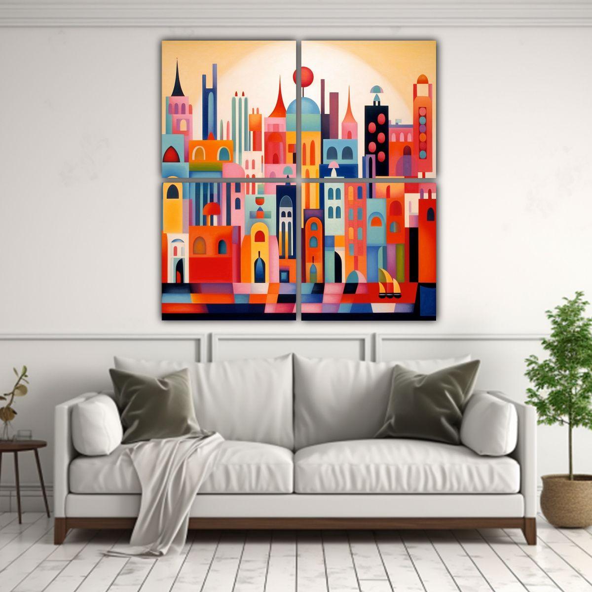 Cuadros Expresión Ciudad Coloridos Por Tarsila 200x200 Cm-2
