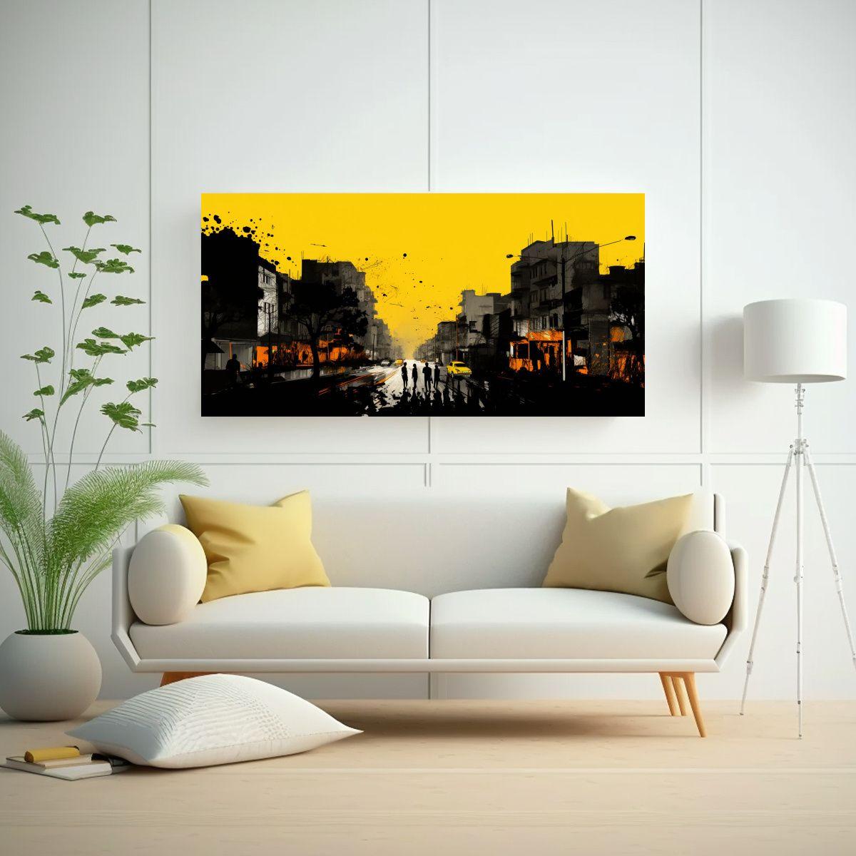 Cuadros Decorativos En Amarillo Y Negro Para Santi 140x70cm-2