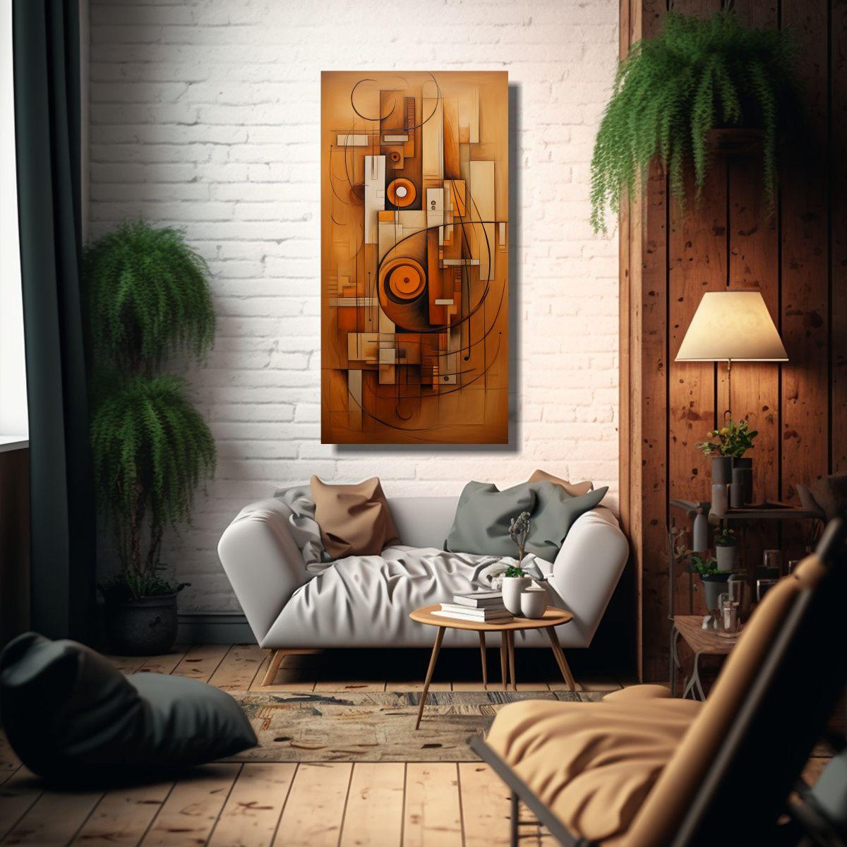 Cuadros Abstractos Tonos Marrones Lienzo De Tela 40x80cm-2