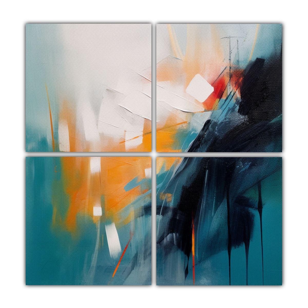 Cuatro Lienzos Resistentes Con Diseño Abstracto 40x40 Cm-0