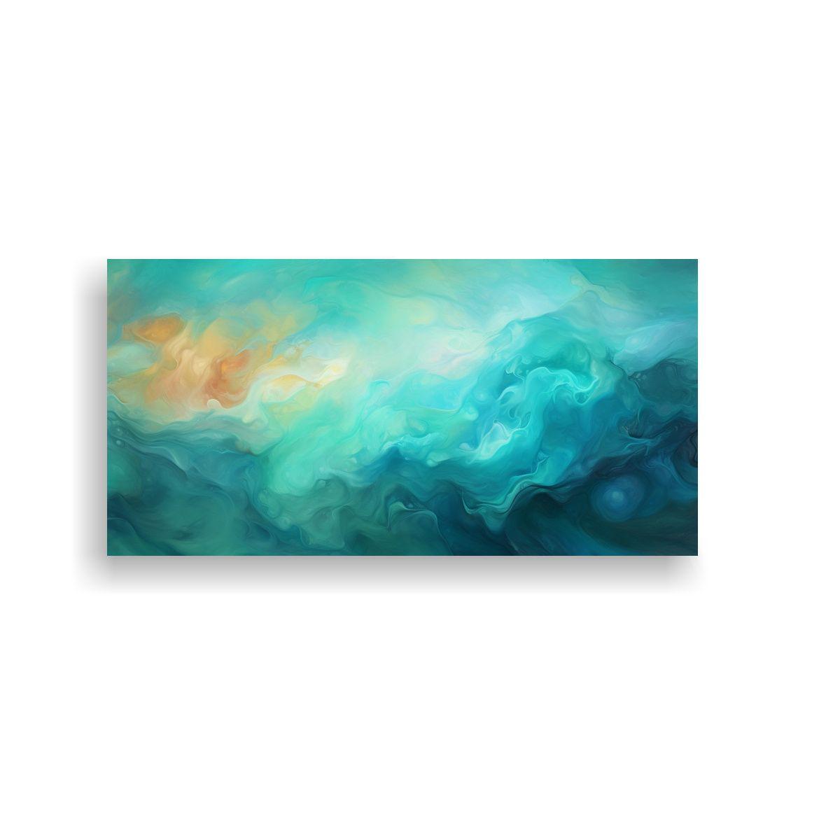 Pintura Abstracta En Tonos Teal, Composición 60x30cm-0