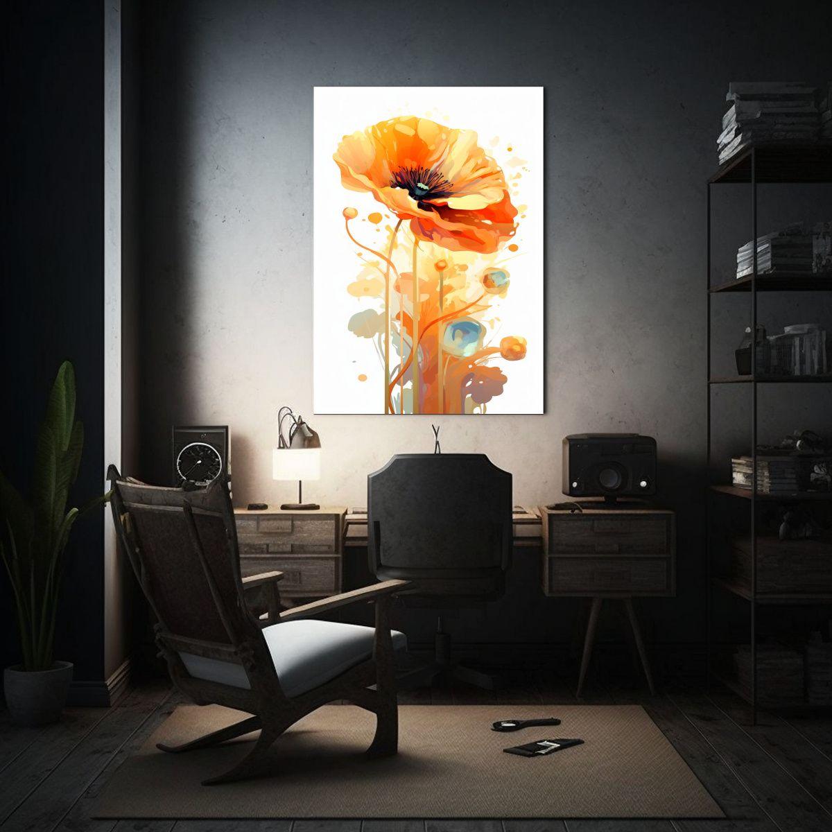 Arte De Pared Flor De Amapola Naranja Lienzo 60x90cm-2