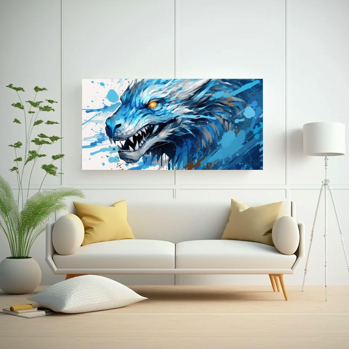 Pintura Decorativa única De Dragón En Colores Az 60x30cm-2