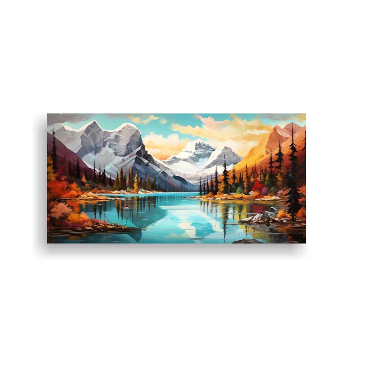 Pintura Abstracta De Colores En Tonos De Lago Y Mo 60x30cm-0