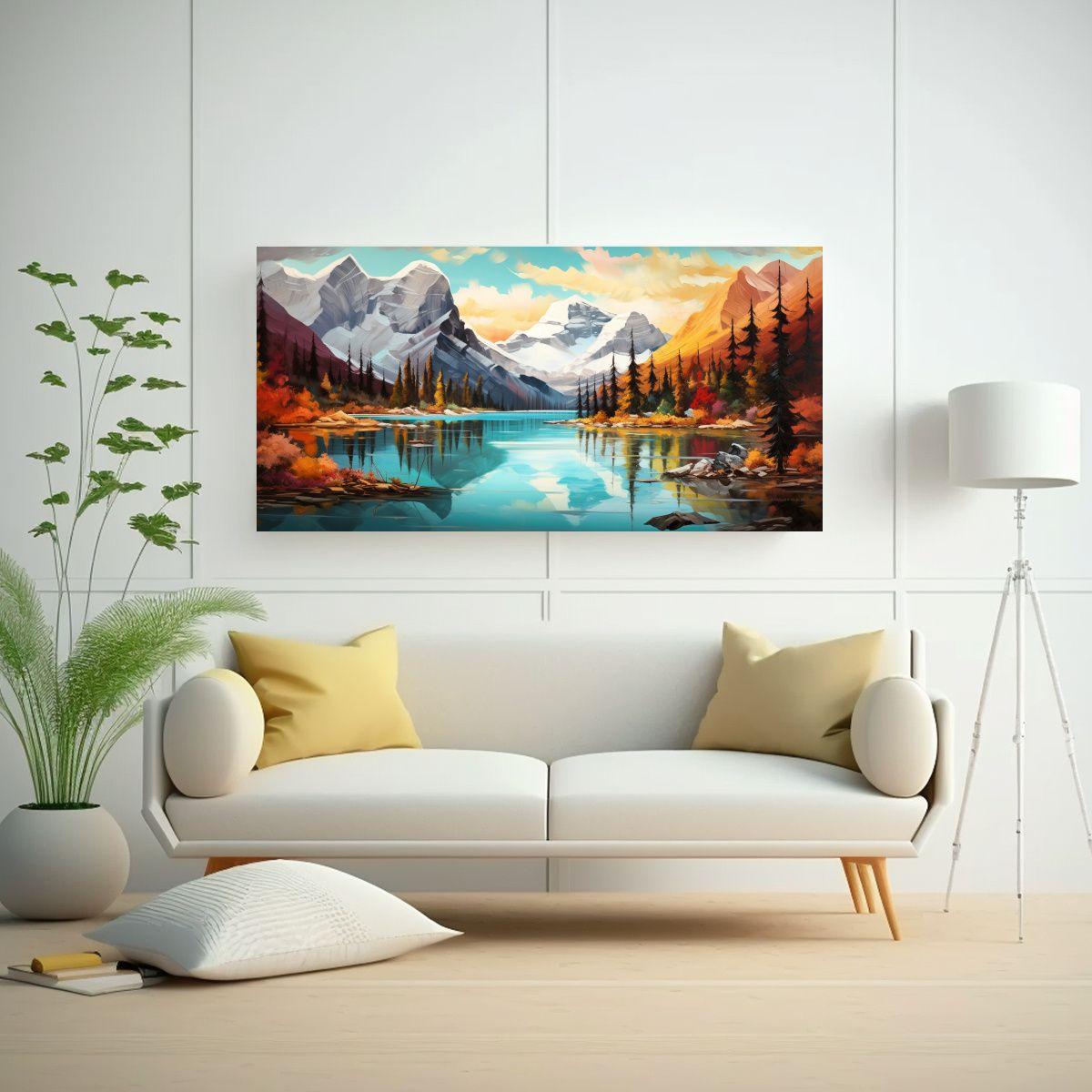 Pintura Abstracta De Colores En Tonos De Lago Y Mo 60x30cm-2