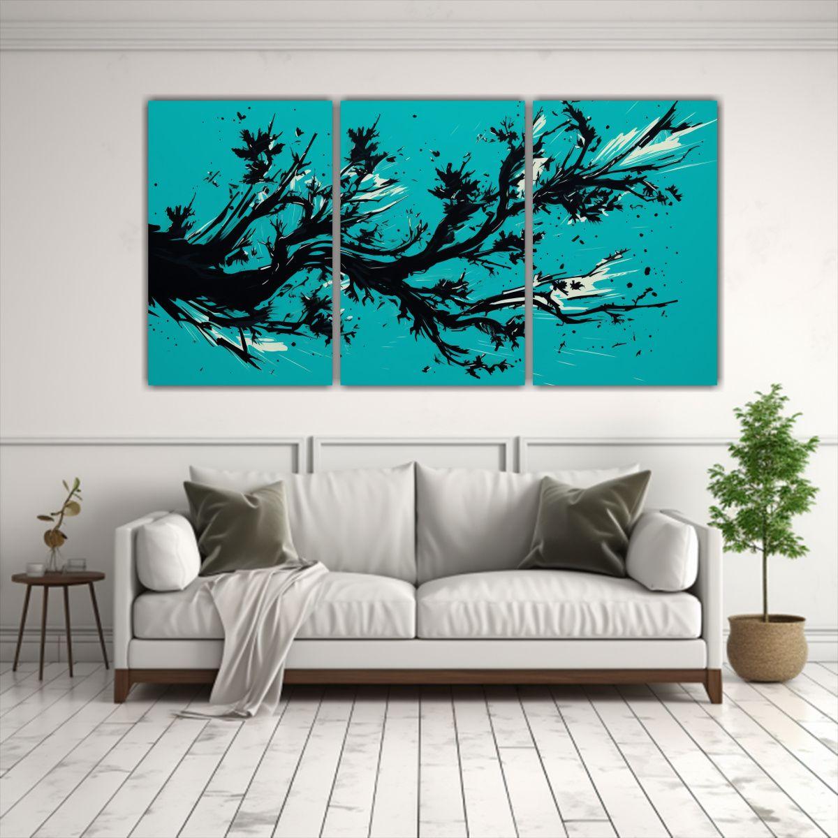 Conjunto 3 Lienzos Cuadro árbol Pino 240x120 Cm-2