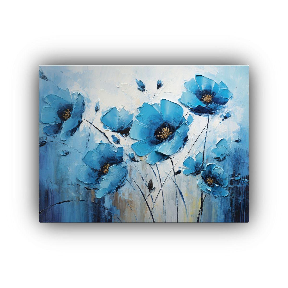 Pintura En Lienzo De Flores En Colores Negro Y Azul En Dise 45x30cm-0