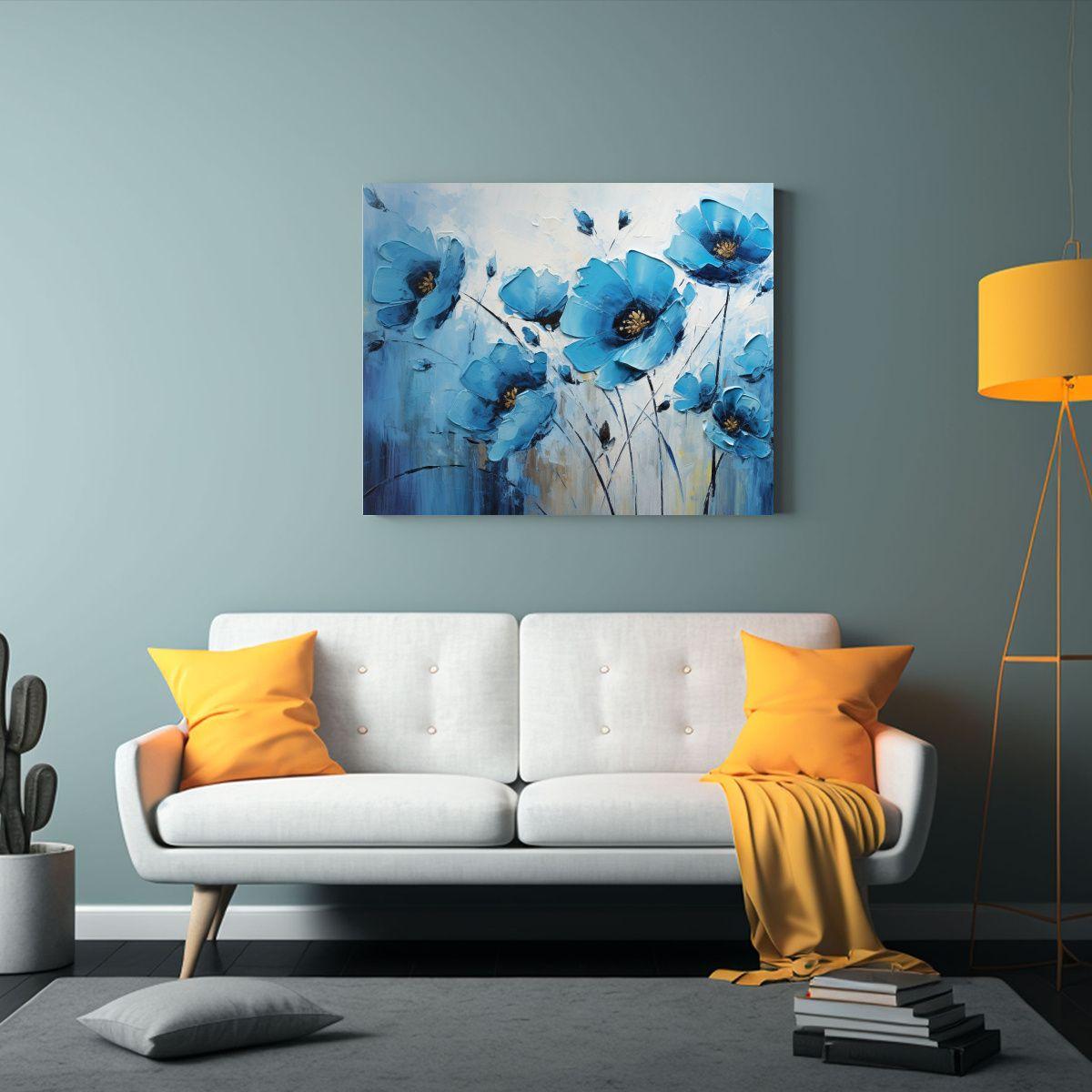 Pintura En Lienzo De Flores En Colores Negro Y Azul En Dise 45x30cm-2