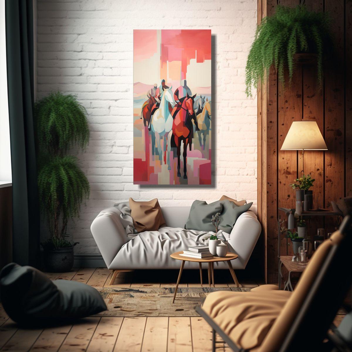 Pintura Abstracta De Personas En Caballos En La Di 40x80cm-2