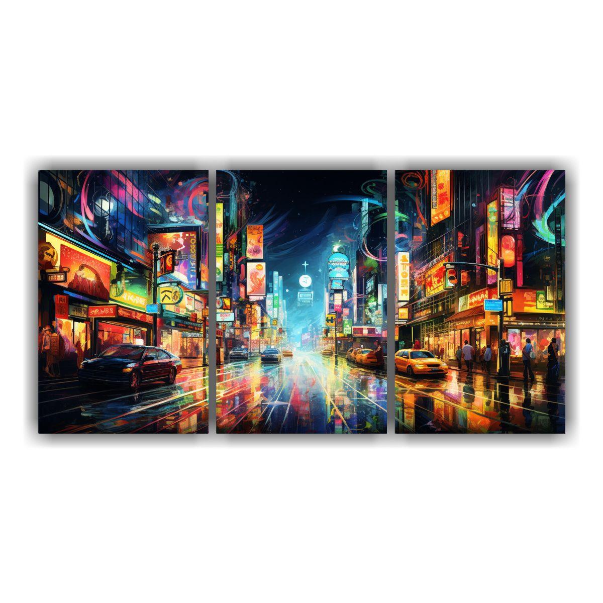 Pintura Moderna De Ciudad En Ambiente Abstracto, 90x45 Cm-0