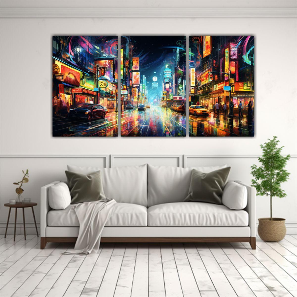 Pintura Moderna De Ciudad En Ambiente Abstracto, 90x45 Cm-2