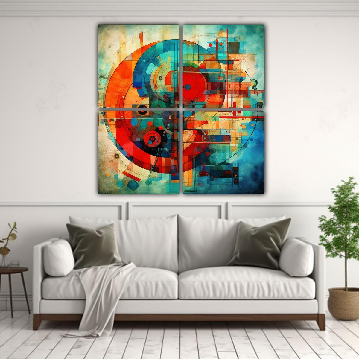 Cuatro Composición Tela Sublimada Abstracta 60x60 Cm-2