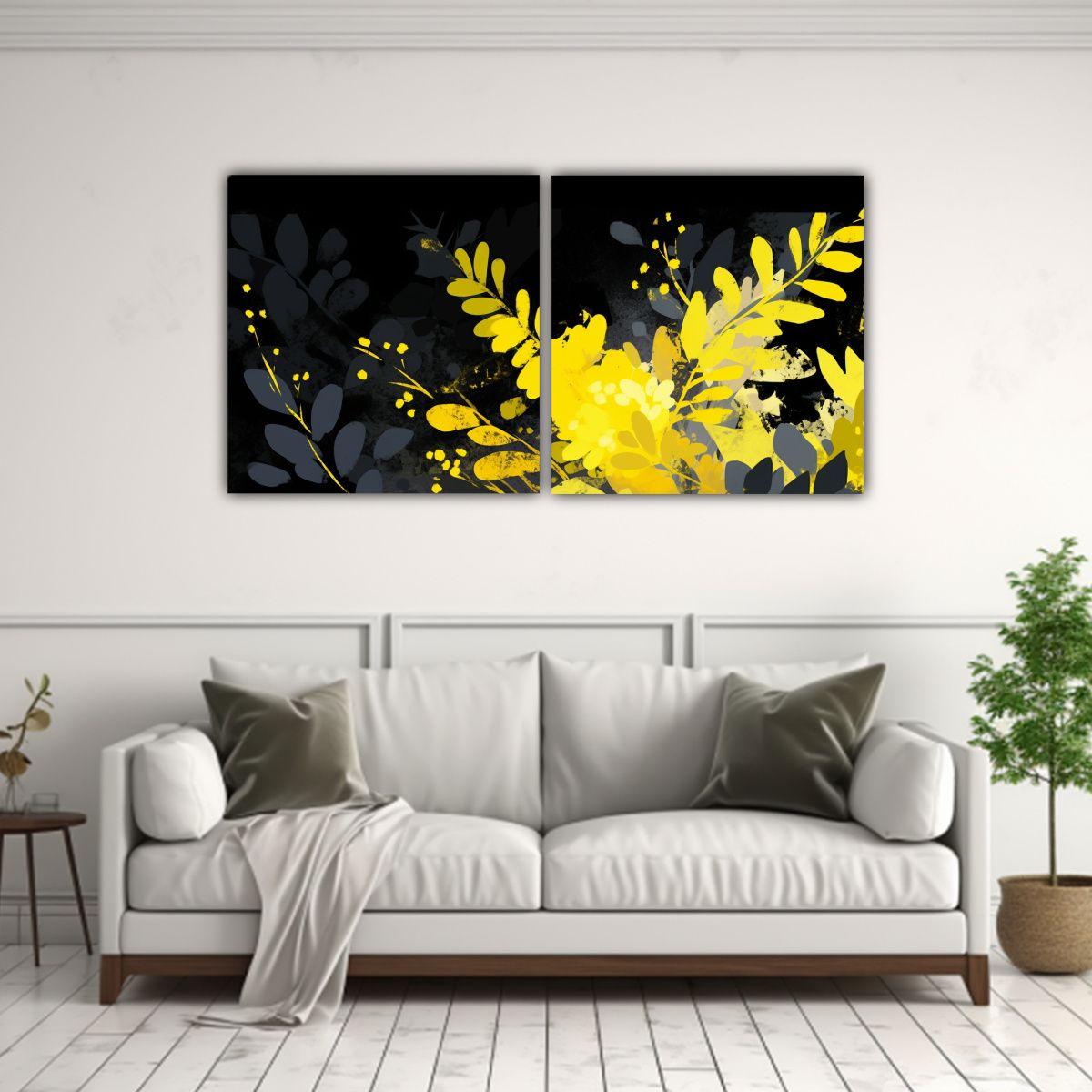 Lienzos Tela Composición Época Amarillo Y Negro 160x80 Cm-2