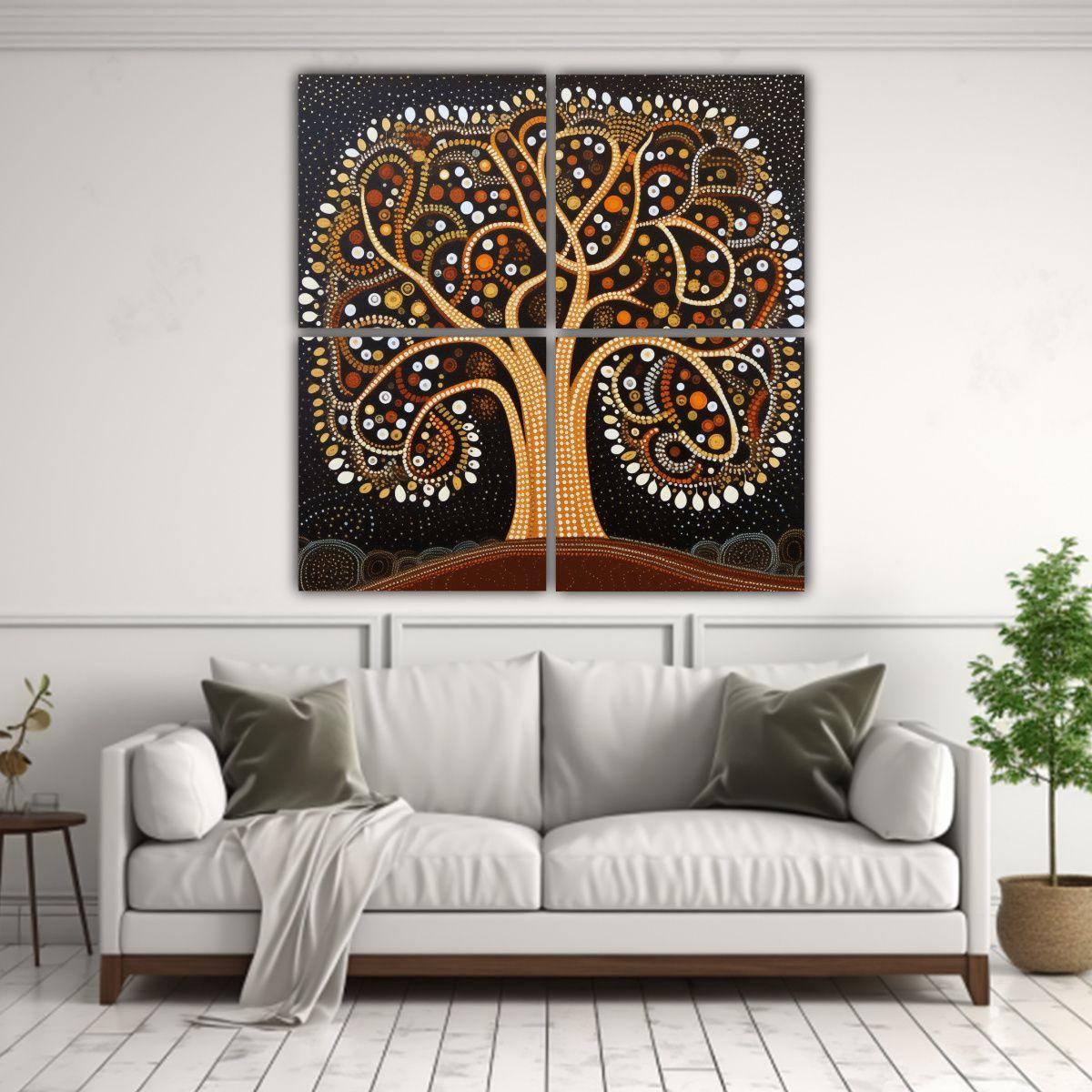 Cuatro Telas En Bastidor De Pintura De Puntos 180x180 Cm-2
