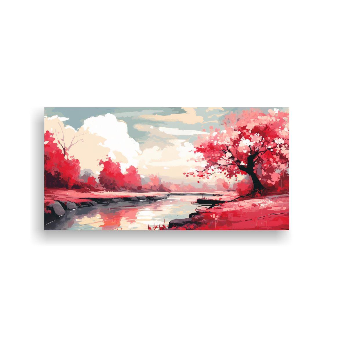 Paisaje Primaveral Con Colores Rojos En Arte Pop N 140x70cm-0