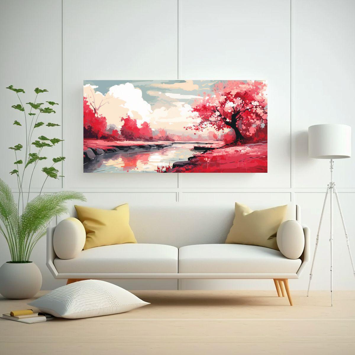 Paisaje Primaveral Con Colores Rojos En Arte Pop N 140x70cm-2