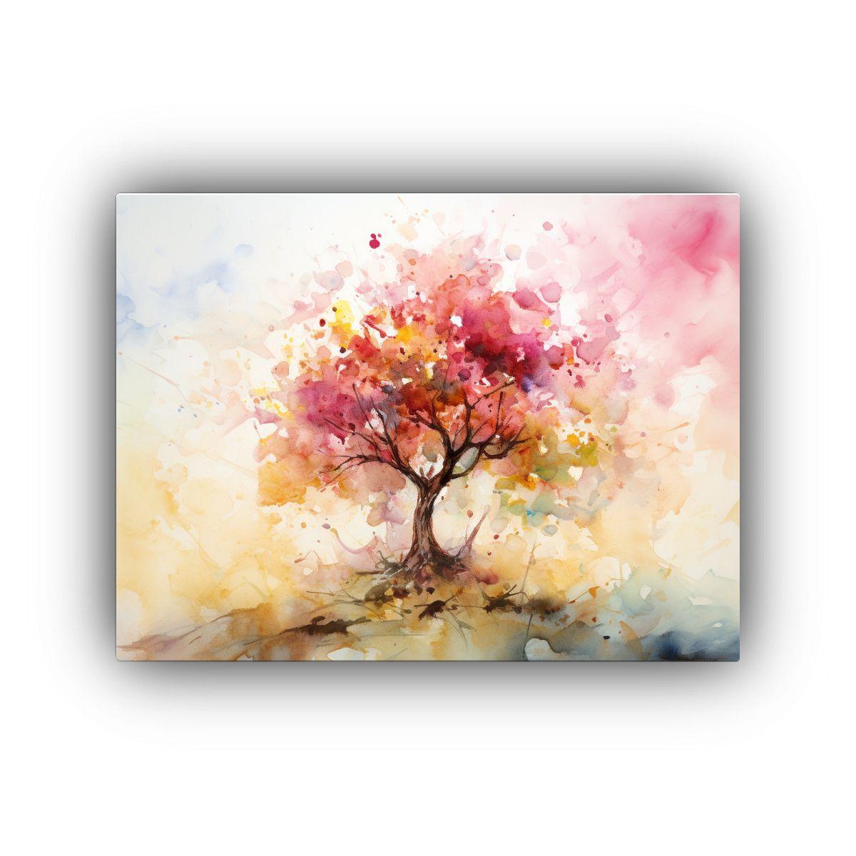 Pintura Abstracta Combinando Colores Oro Y Rosa De Un Manzan 40x30cm-0