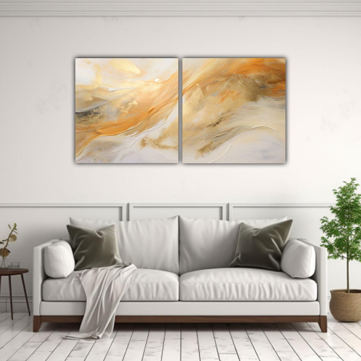 Set 2 Lienzos Abstracción Contraste En Vibrantes 80x40 Cm-2
