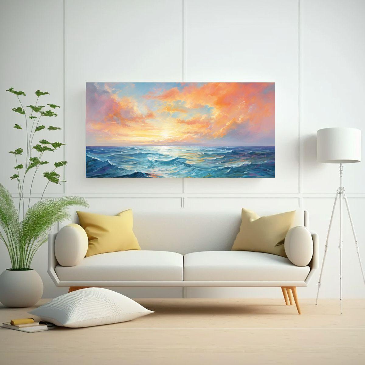 Pintura Abstracta Enigmática Cielo Y Mar Con Arco 60x30cm-2